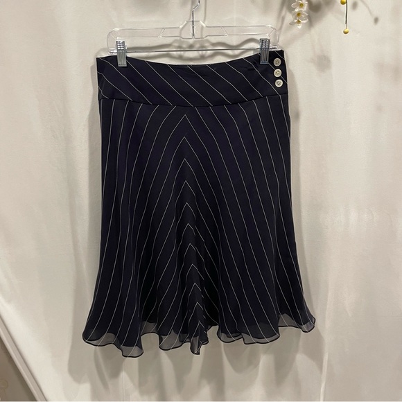 Y2K Ralph Lauren silk navy blue white stripe chevron flowy skirt wide band - Picture 5 of 6